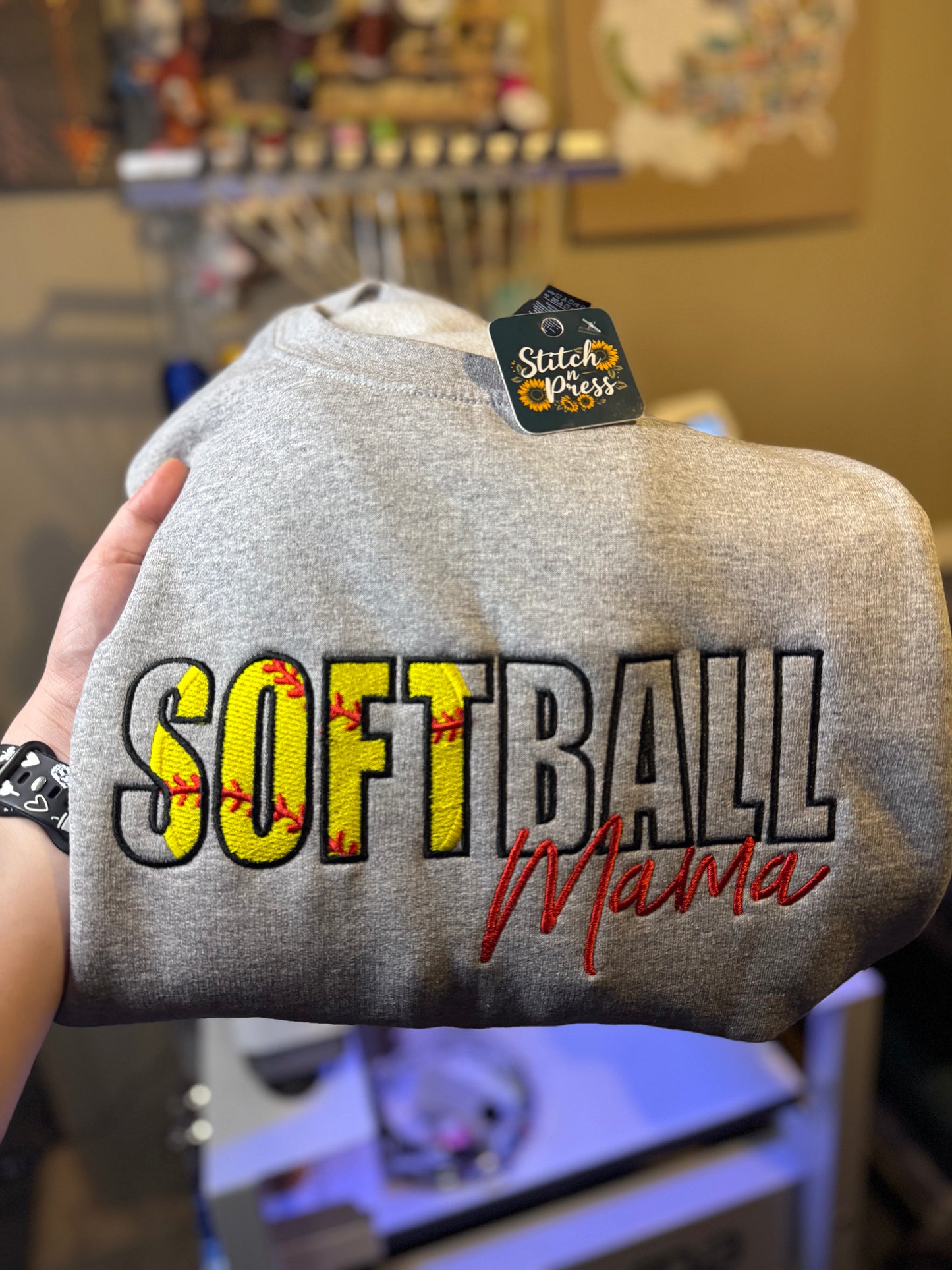 Embroidered Softball Mama Sweatshirt