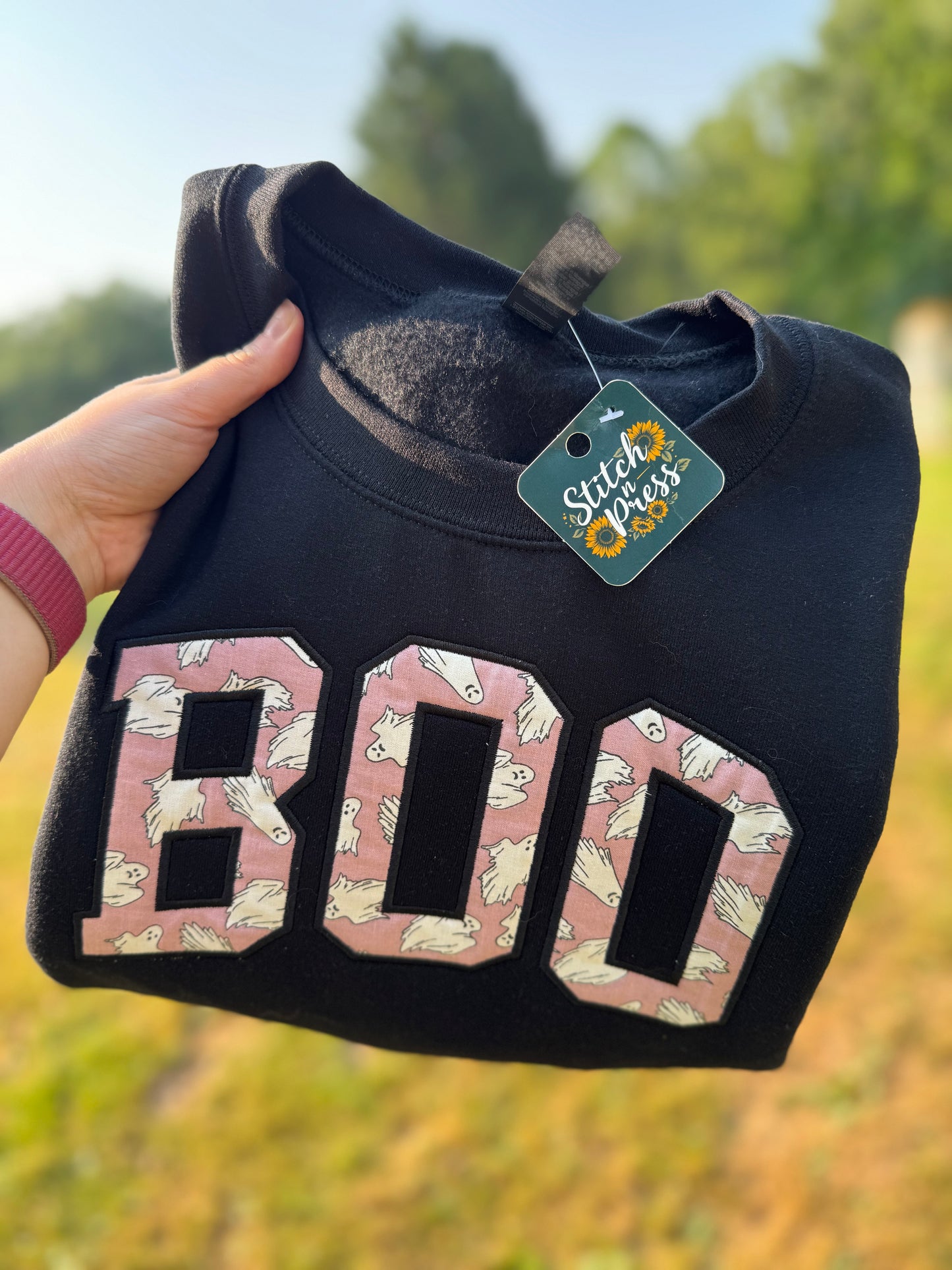 Embroidered BOO Sweatshirt- Glow In The Dark Ghosts!!