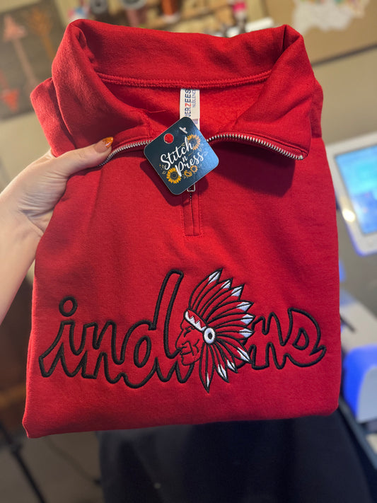 Quarter Zip Indians Embroidered Sweatshirt