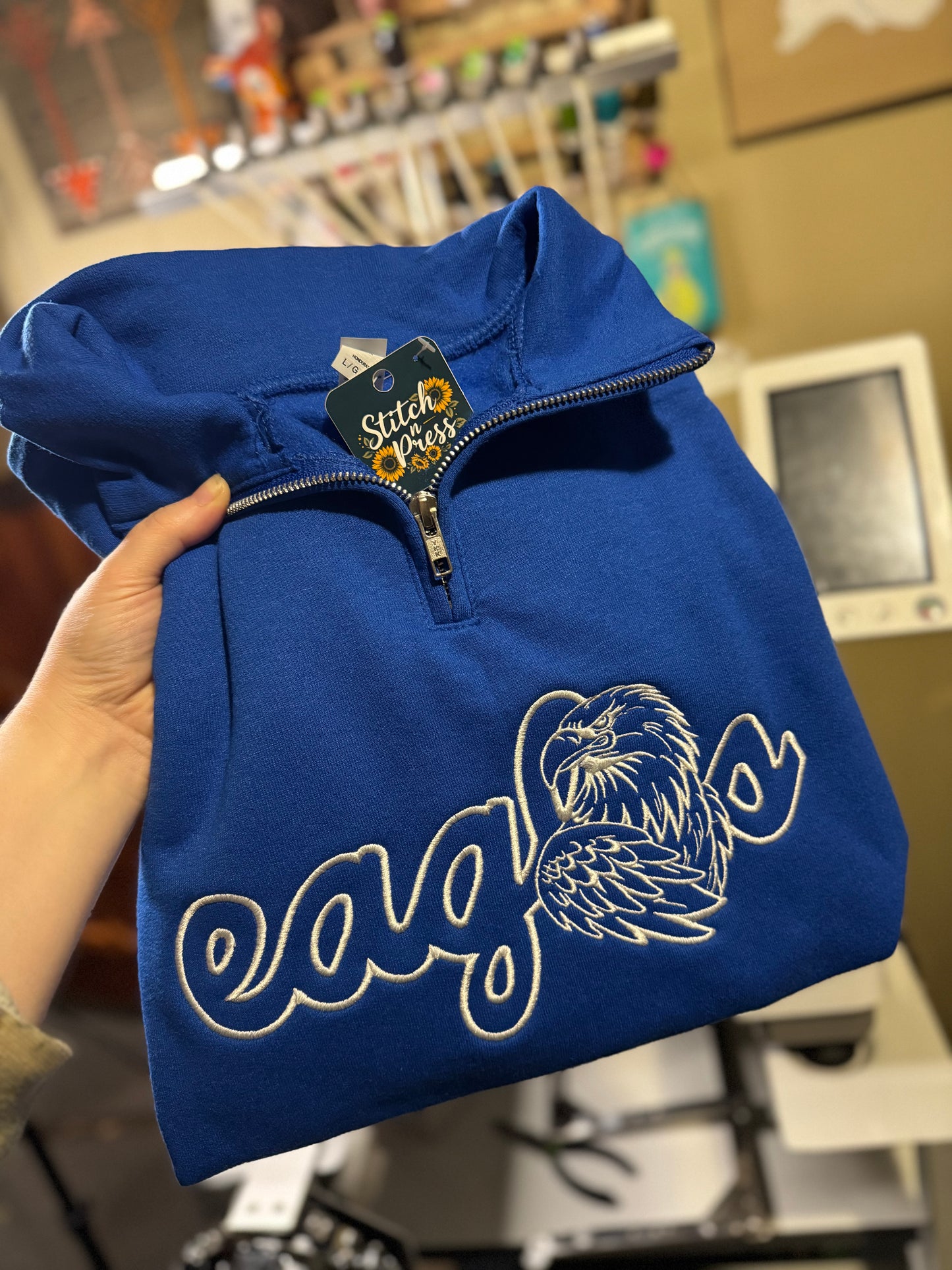 Quarter Zip Eagles Embroidered Sweatshirt