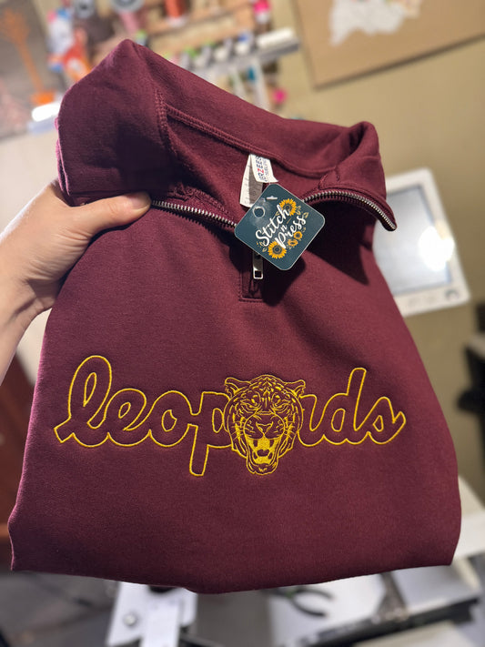 Quarter Zip Leopards Embroidered Sweatshirt
