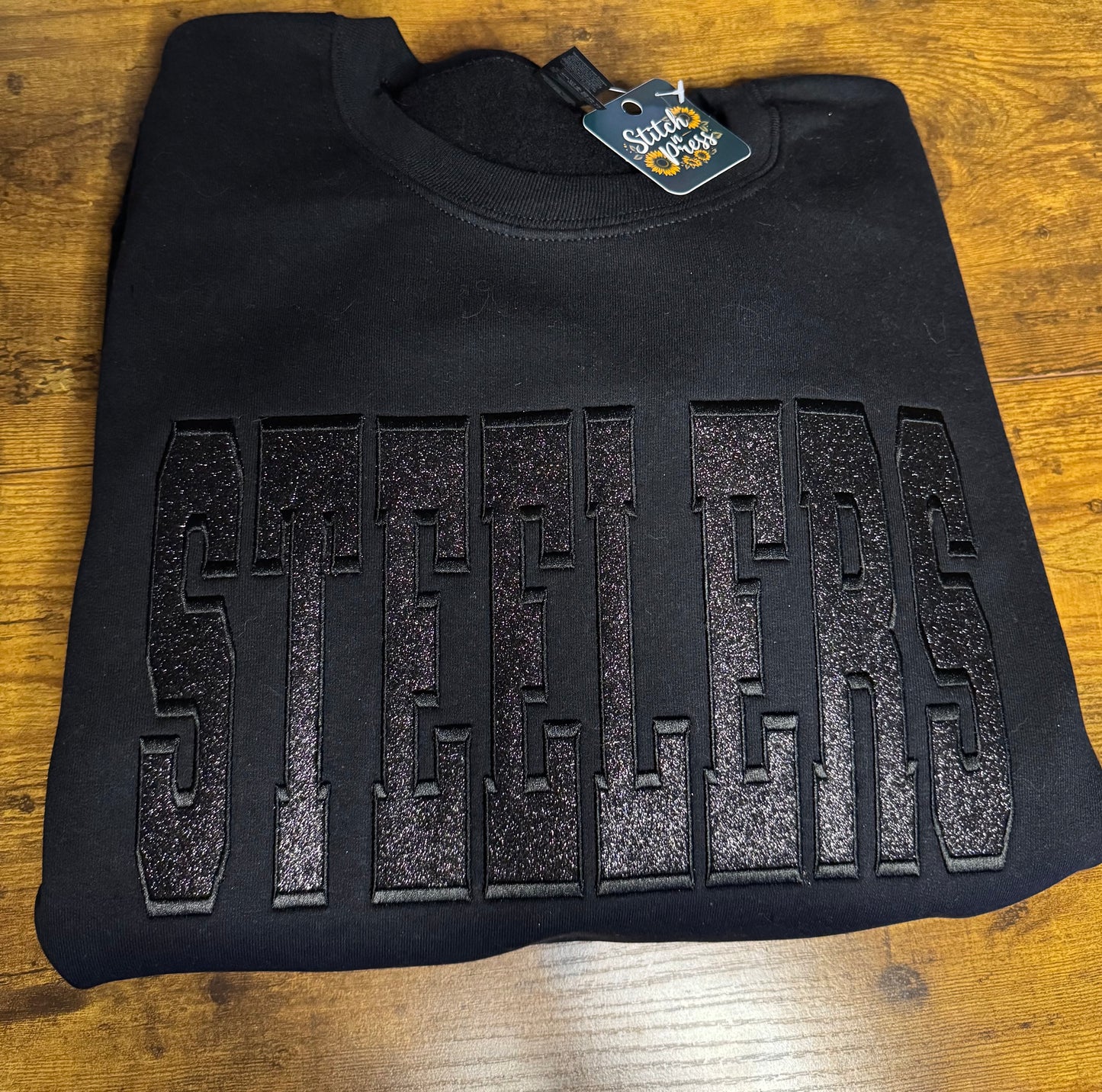 Embroidered STEELERS Black Glitter Sweatshirt