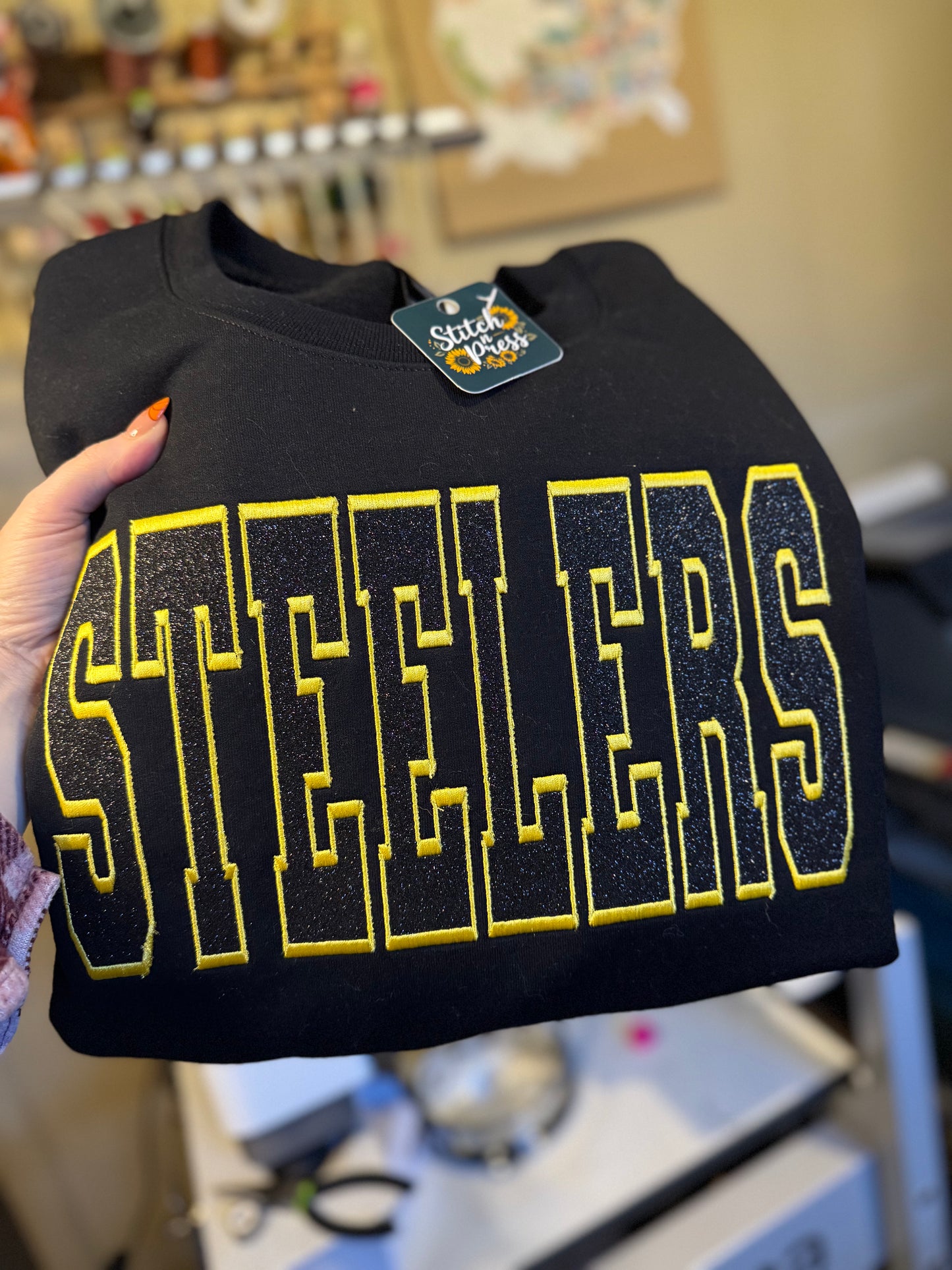 Embroidered STEELERS Black Glitter Sweatshirt
