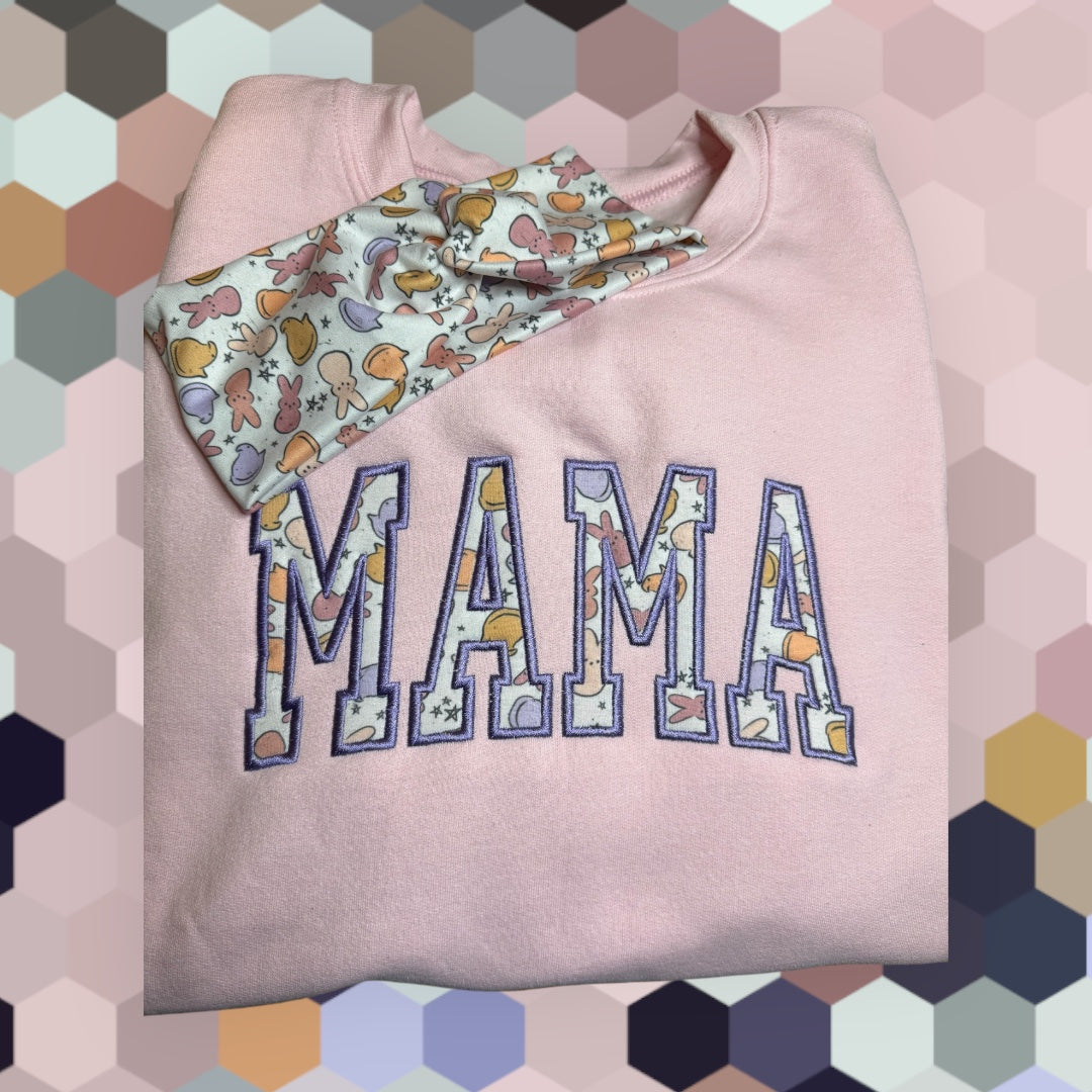 Embroidered MAMA Spring/Easter Sweatshirt (Optional matching headband)